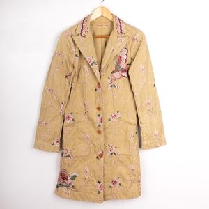 Johnny Was Floral Embroidered Jacket, Grannycore Coat, Boho Twill Coat RARE